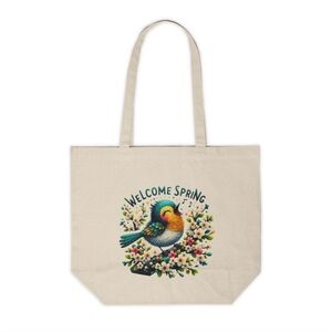 Welcome Spring Colorful Bird Custom Canvas Tote Bag